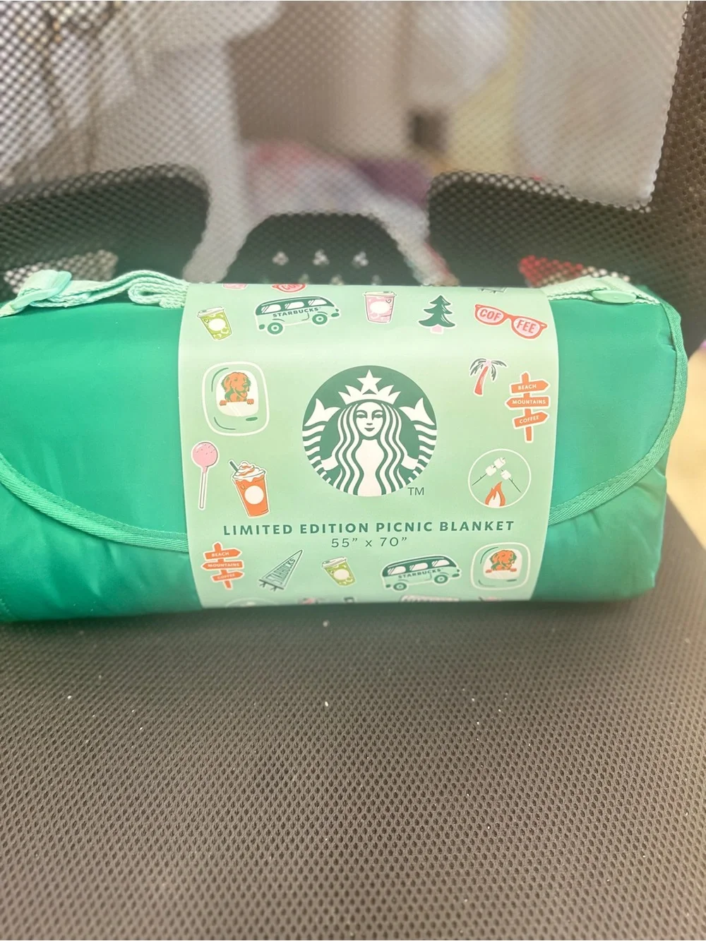 Starbucks Green Roll-Up Picnic Blanket with Logo Sleeve